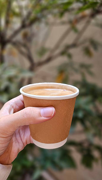 istock Drinking Hot Creamy Latte Coffee in Eco-Friendly Kraft Paper Cup While Strolling Through Quiet Green Alley in Kyoto, Japan – Afternoon Tea and Café Culture 2240892658