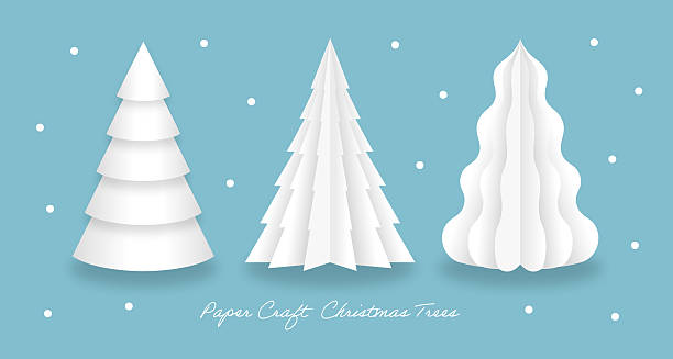 Paper Craft White Christmas Trees vector art illustration