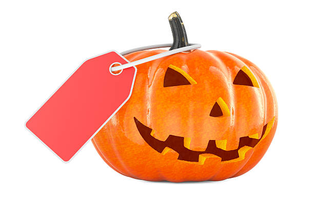 istock Halloween Pumpkin with price tag. 3D rendering 2240900485