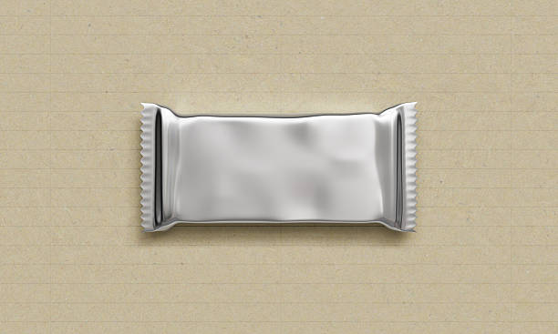 istock Chocolate or Snack Bar Foil Package Mock up on Paper Background. 3D Rendering. 2240904038
