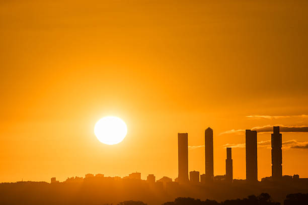 silhouette of the Madrid skyline at dawn