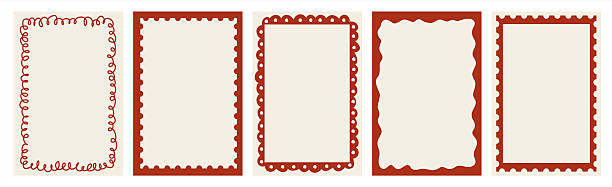 Retro whimsical Christmas card frames with looped, scalloped, and zigzag hand-drawn borders for dinner cards, invitations, tags, and holiday stationery. Vector illustration set.
