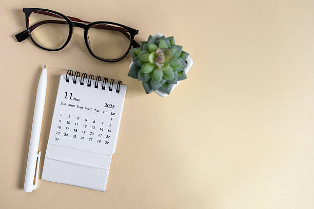 istock Hello, November 2025. A desktop calendar for planning on the table. 2240920360