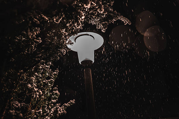 Snowy Night Scene with Street Light