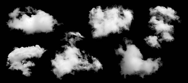 istock Collection of white fluffy clouds isolated on black background, realistic cumulus cloud set for sky replacement, dreamy atmosphere, or weather design, ideal for photo editing and digital art. 2240929900