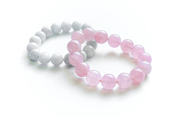 istock Rose quartz  and aquamarine bracelets. 2240932459