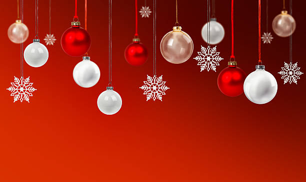 istock Red and White Christmas Ornaments with Snowflakes on Gradient Background 2240933312