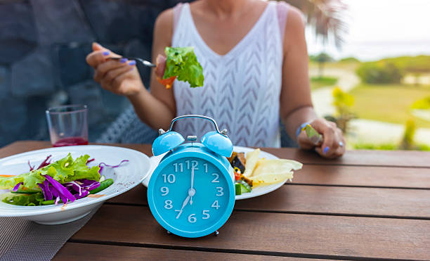 istock Healthy Meal with Time Schedule by the Intermittent Fasting Clock 2240938262