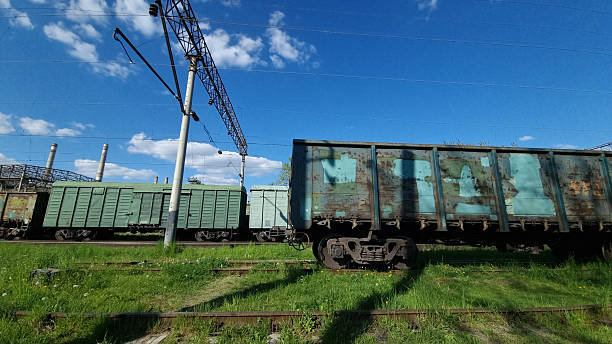 Freight Train Cars on Industrial Railway Yard