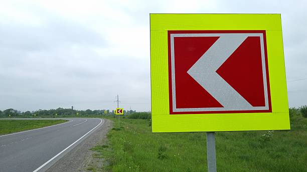 Sign for left-turning curve for safe transportation and driving.