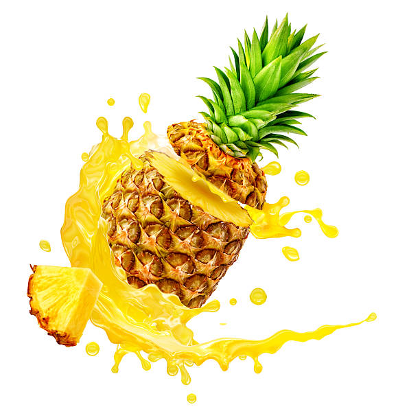 istock Pineapple, Ananas Comosus, fresh delicious ripe pineapple, whole cut exotic fruit, liquid juice splash wave on white. 2240946570