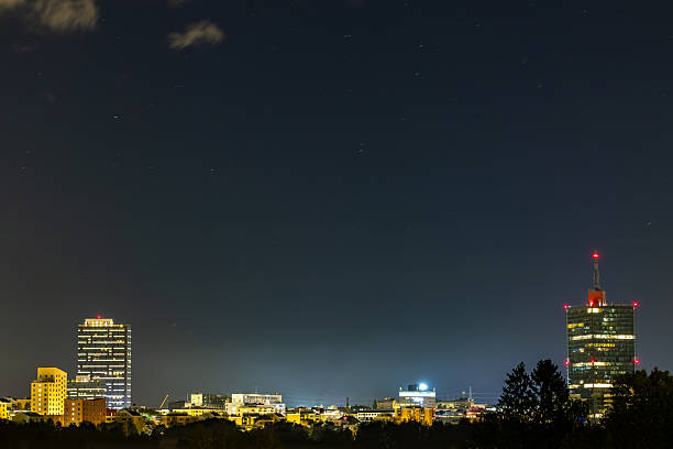 Stockholm, Sweden A night skyline view of the Kista high tech suburb and Kista Tower.