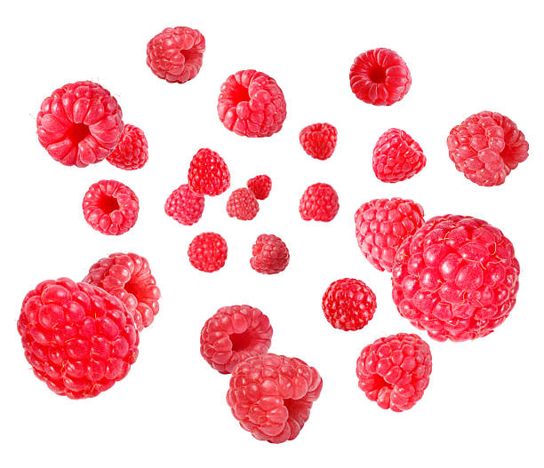 istock Fresh raspberries swirling in air against white background 2240958179