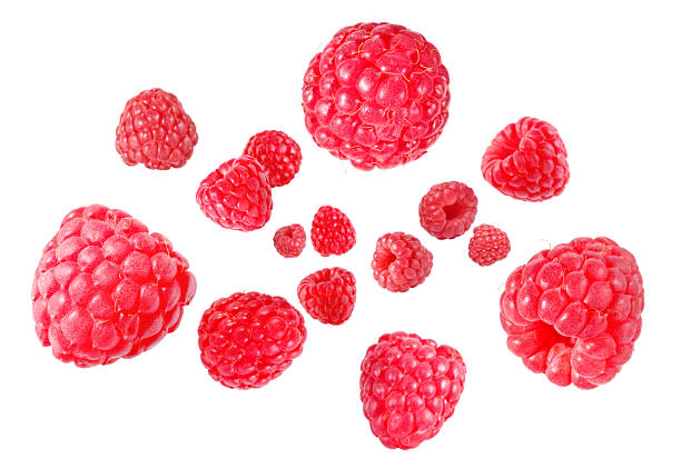 istock Fresh raspberries swirling in air against white background 2240958264