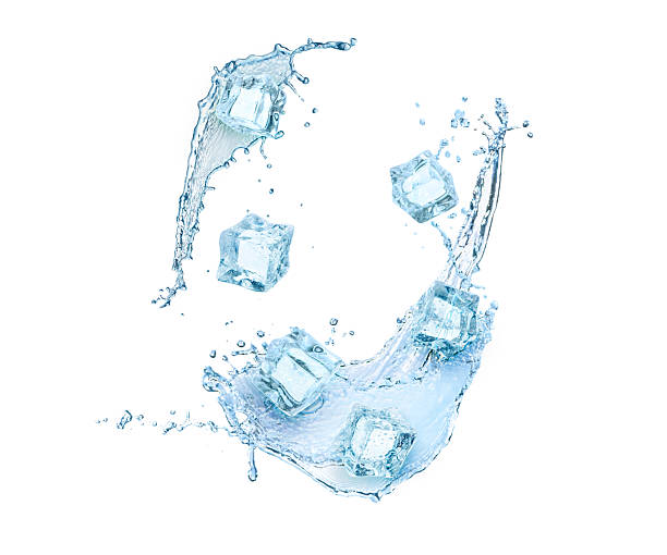 istock Ice cubes and splashing water on white background 2240958759