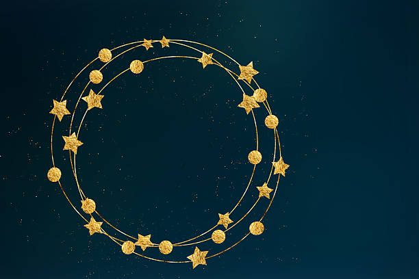golden stars  and dots on circles copy space -   background like blue night sky