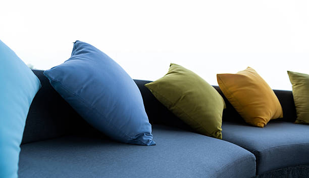 Set of colorful pillows on modern sofa