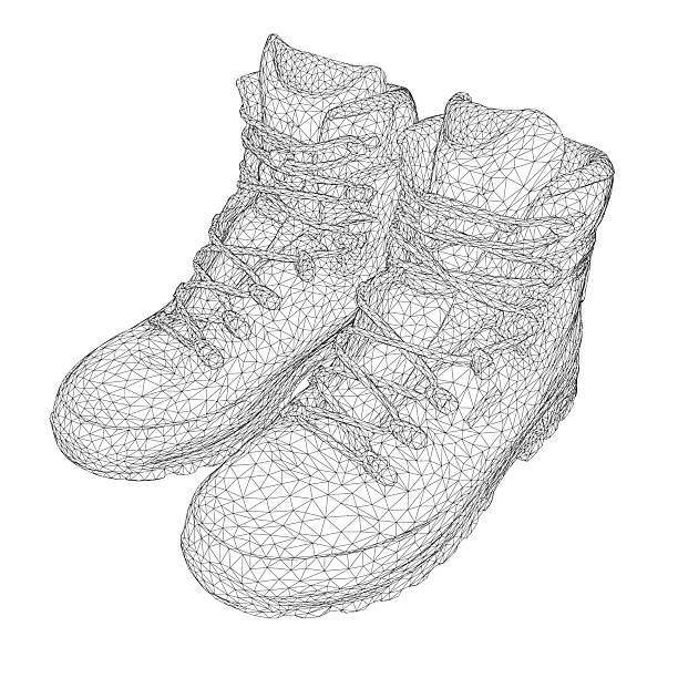 istock Military boots rendered in 3D wireframe style on a clean white background. The detailed model showcases a realistic look and feel. 2240966476