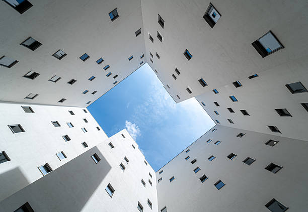 Germany, Berlin, Central Berlin, June 18, 2025 - Courtyard of a modern apartment building