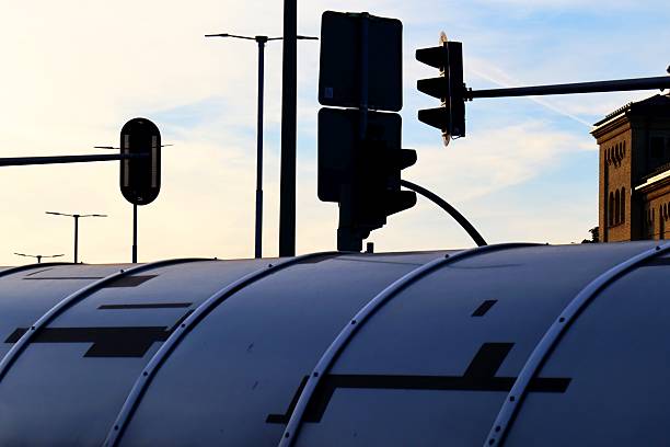 Silhouetted Traffic Lights and Urban Structure at Dusk
