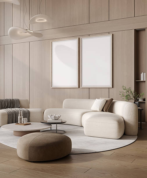 istock Two poster frames in modern living room with sofa, 3d render 2240982388