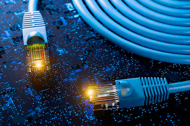 istock VPN encryption. Hosting providers. RJ45 cables and plugs against a technical background. High-speed internet connection. Connection concept. RJ45 Ethernet connectors. Internet connection. 3D render. 2240982681