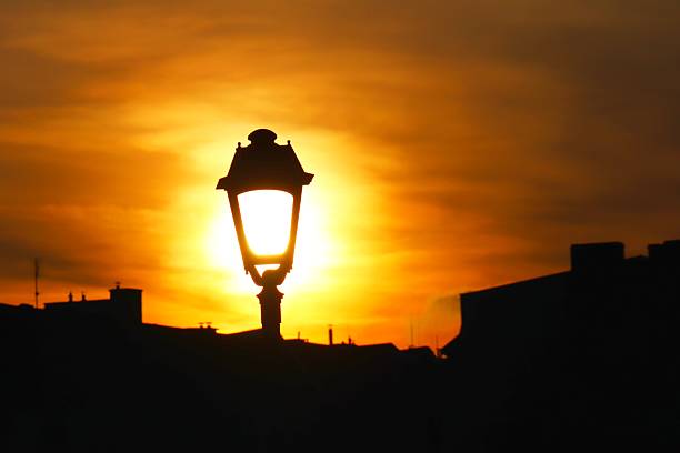 sunset Golden Hour Streetlight Silhouette