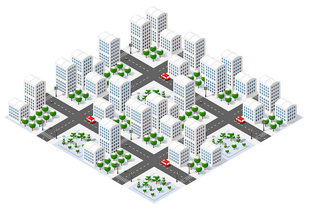 istock Isometric city covered by snow featuring cars driving on the road 2240988653