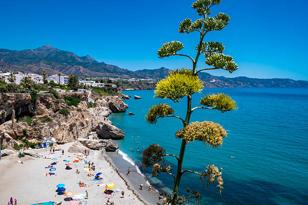 Beautiful view from Balcon de Europa, Nerja, Spain. Costa del Sol coast.