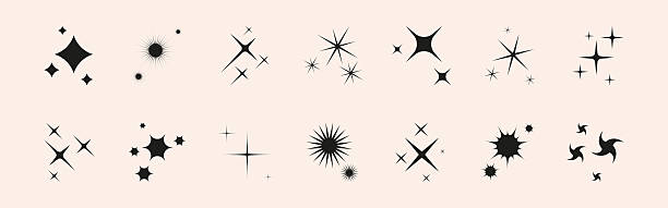Set of icon glitter star, sparkle sun. Abstract shapes explosion, glow and blink effects for celebrate party design. Twinkle shiny and flash graphic elements. Isolated vector illustrations