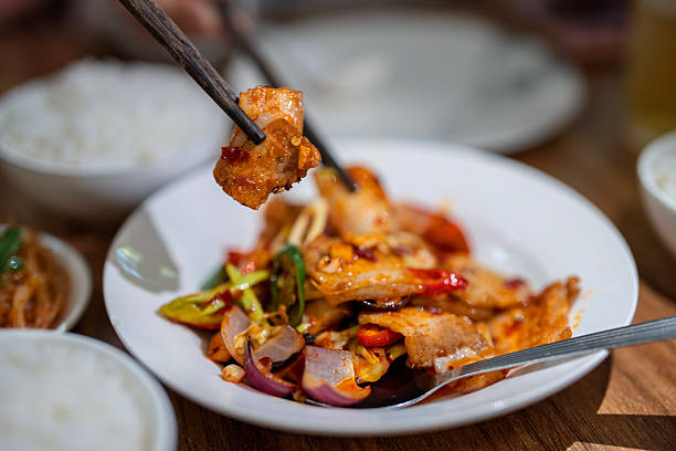 istock Stir-fried pork belly with chili and vegetables 2240994214