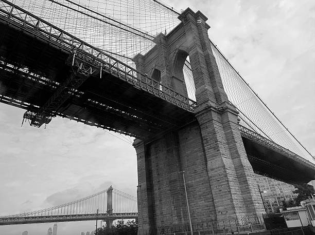 Brooklyn Bridge and East River in snow
