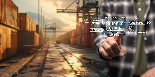 istock Business logistic import export and transport industry Transportation and logistic network distribution growth. Container cargo ship and trucks of industrial cargo freight for shipping. 2240997357