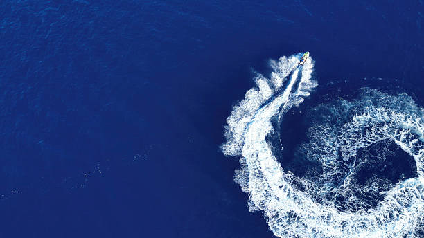 istock Speedboat Motion on Open Sea – Top-Down Drone View 2241000106