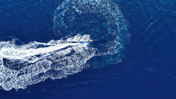 istock Speedboat Motion on Open Sea – Top-Down Drone View 2241000236