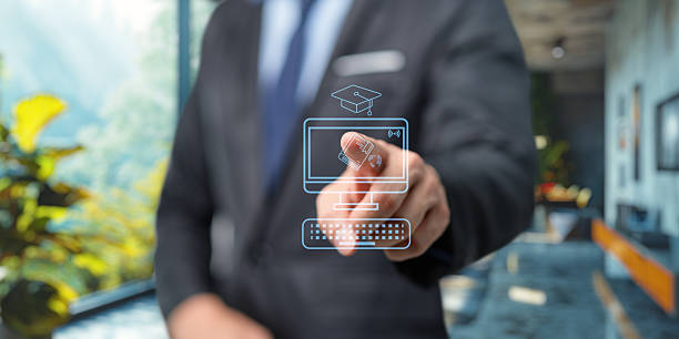 istock Hologram Ui shows about learning, studying, gaining knowledge, increasing skills in the online system. and in the classroom, online education, E learning 2241003703