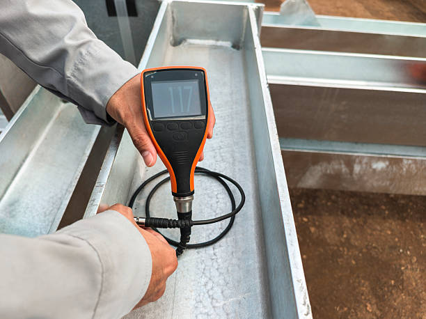 istock Measure the Coating Thickness Galvanized with a Coating Thickness Gauge by Specification of Project for Steel Structure Work at Industrial Factories. 2241008862