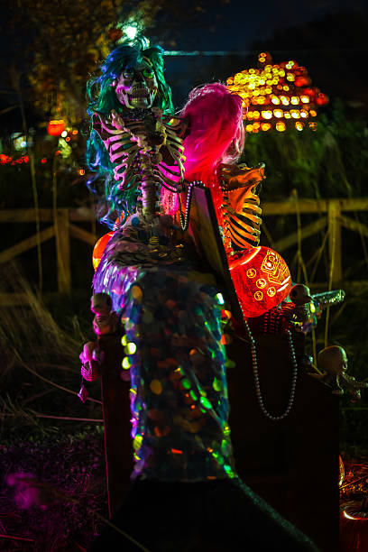 istock Halloween skeleton decoration with spooky lighting.