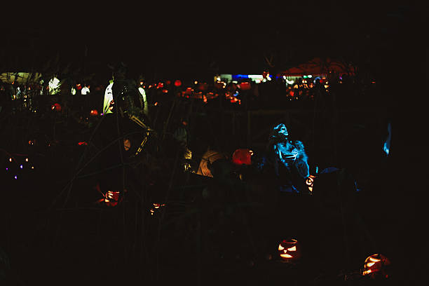 istock Halloween skeleton decoration with spooky lighting.