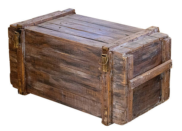 Old wooden crate providing vintage storage with a metal latch on a transparent background