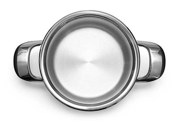 istock Stainless steel cooking pot top view on white background 2241011485