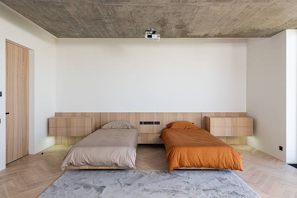 istock Explore an inspiring Modern Minimalist Bedroom Design that features two stylish Twin Beds 2241037724