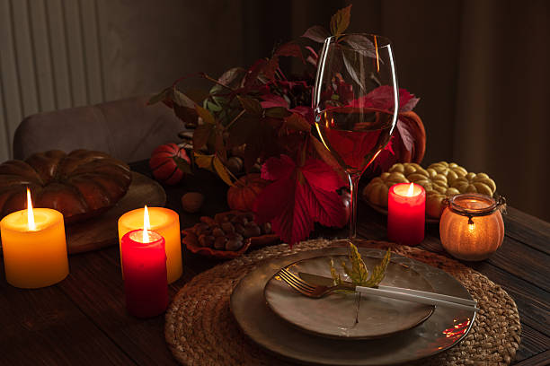 istock Autumn Table Setting with Pumpkins, Candles and Leaf Decor 2241037908
