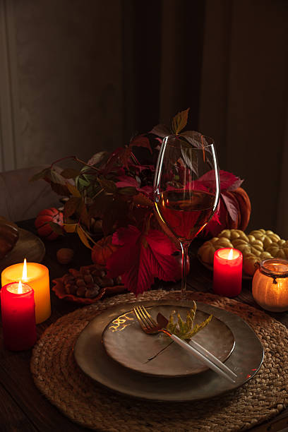 istock Autumn Table Setting with Pumpkins, Candles and Leaf Decor 2241037911