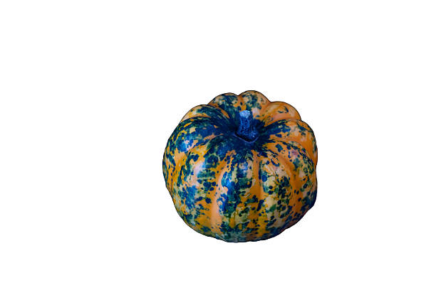 Vibrant orange and blue pumpkin isolated on transparent background (PNG). Perfect for fall design, harvest themes, and Thanksgiving decorations.