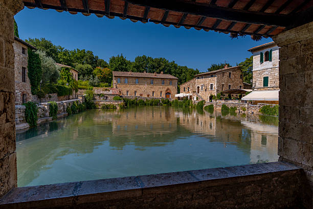 istock Stone-Framed Panoramic View of Spa Pool and Bathhouses 2241043586