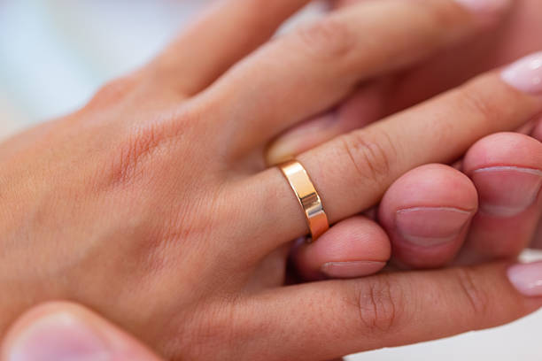 istock mans hand putting a wedding ring on the brides finger. 2241056836