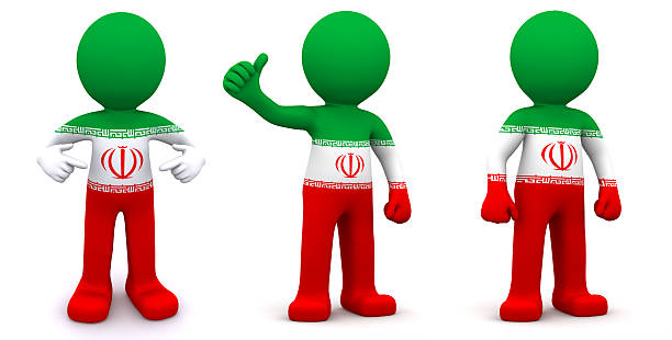 3d character textured with flag of Iran isolated on white background