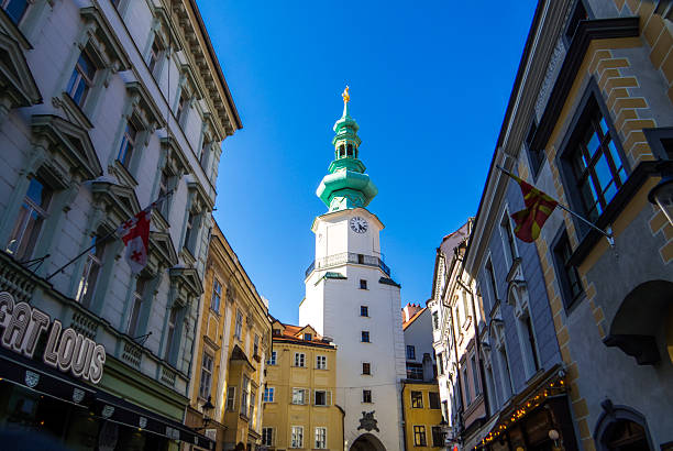 Bratislava, Slovakia - July 2, 2025: View of the Michael's Gate and Tower.