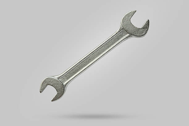 istock Wrench fly over gray background close up 2241089741